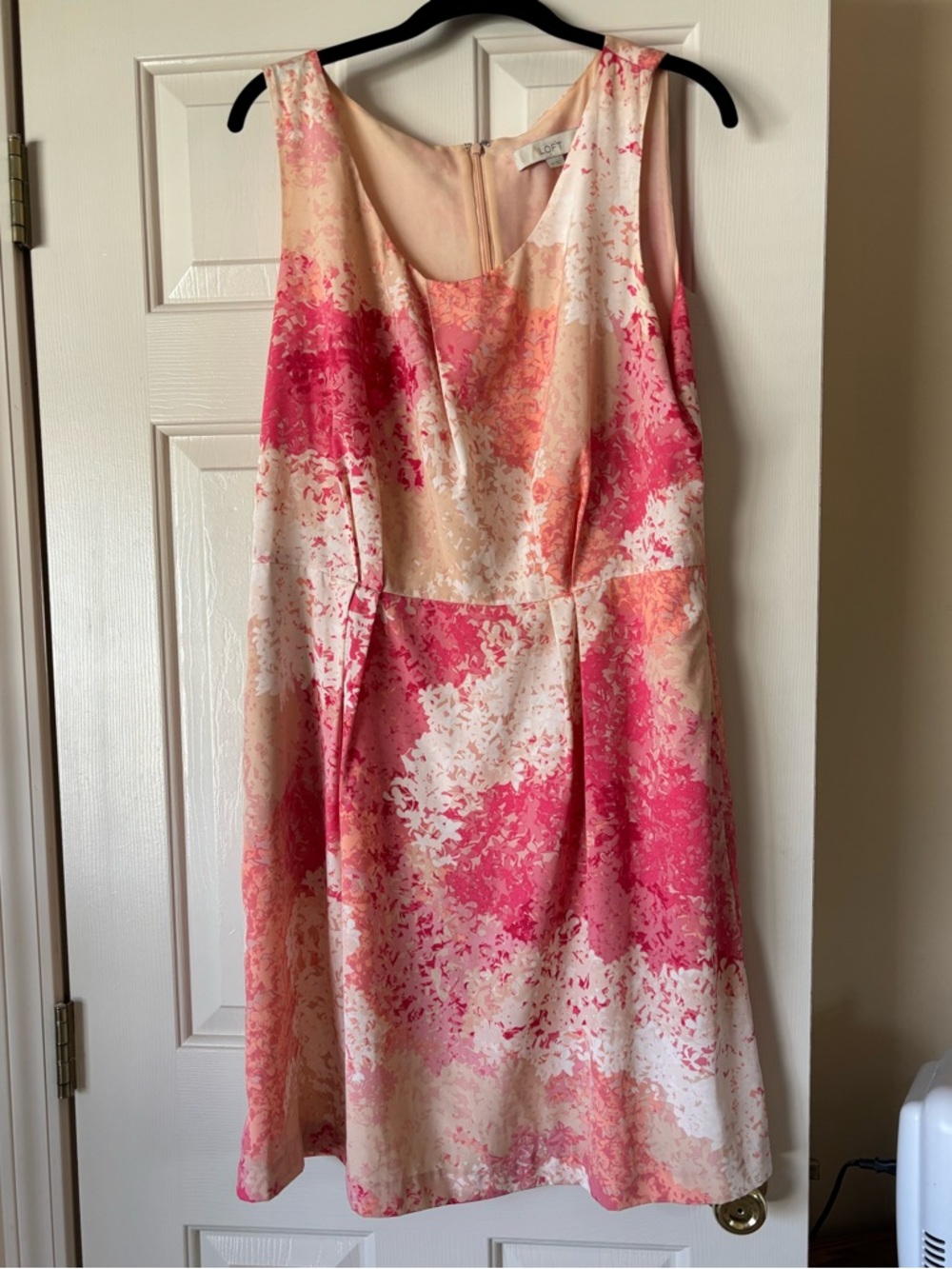 LOFT Pink & Cream Floral-Print Sleeveless Midi Dress